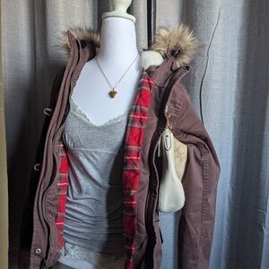 Hollister Chocolate Ski Jacket with Faux Fur